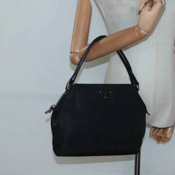 PRADA Tote Bag Nylon Black Silver Auth hk2904 - Picture 1 of 16